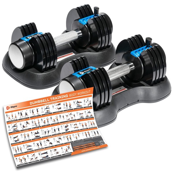 Lifepro Adjustable Dumbbell Set 25 lbs pair, Adjustable Dumbbells Set of 2 Dumbbells, Adjustable Weight Set, Adjustable Dumbell Set, Adjustable Weights Dumbbells Set of 25lbs For Your Home Gym