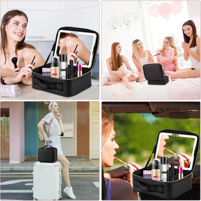 Estuche De Maquillaje Maletin Con Espejo Y Luz Led 3