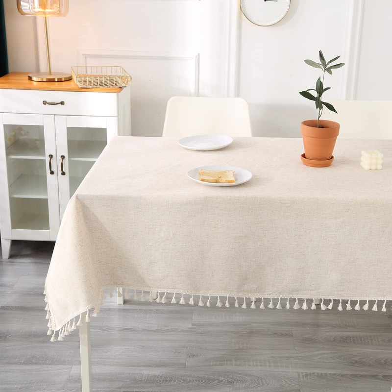 SUCHDECO Beige Tablecloth Linen Rectangular Tablecloth Washable Kitchen Tablecloth for
