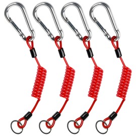 4Pcs Breakaway Trailer Cable, Trailer Brake Cable, RV Stainless Steel Spring Towing Coiled Wire, Heavy Duty Steel Wire Extend to 4ft Coiled Safety Cables Strap for RV Towing Trailer