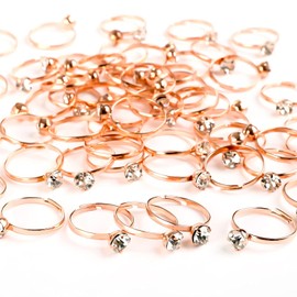 Naler 52 Packs Rose Gold Bridal Shower Rings Diamond Engagement Rings for Wedding Table Decorations Party Supply Favor Accents Cupcake Toppers