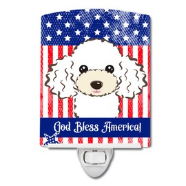 Caroline's Treasures BB2187CNL American Flag and White Poodle Ceramic Night Light Compact, UL-Certified, Ideal for Bedroom, Bathroom, Nursery, Hallway, Kitchen, 6x4x3, Multicolor