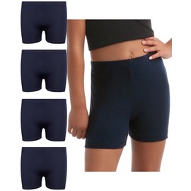 Rene Rofe Girls' Cartwheel Shorts - 4 Pack Dance Bike Shorts with Comfort 4-Way Stretch - Athletic Shorts for Girls (6X-14), Uniform Navy, 7-8