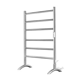 NORTTA Freestanding Towel Warmer 6 Bars Plug-in with Wall Mounted Option 3 Working Modes Mirror Polished 304 Stainless Steel 24”W 34”H