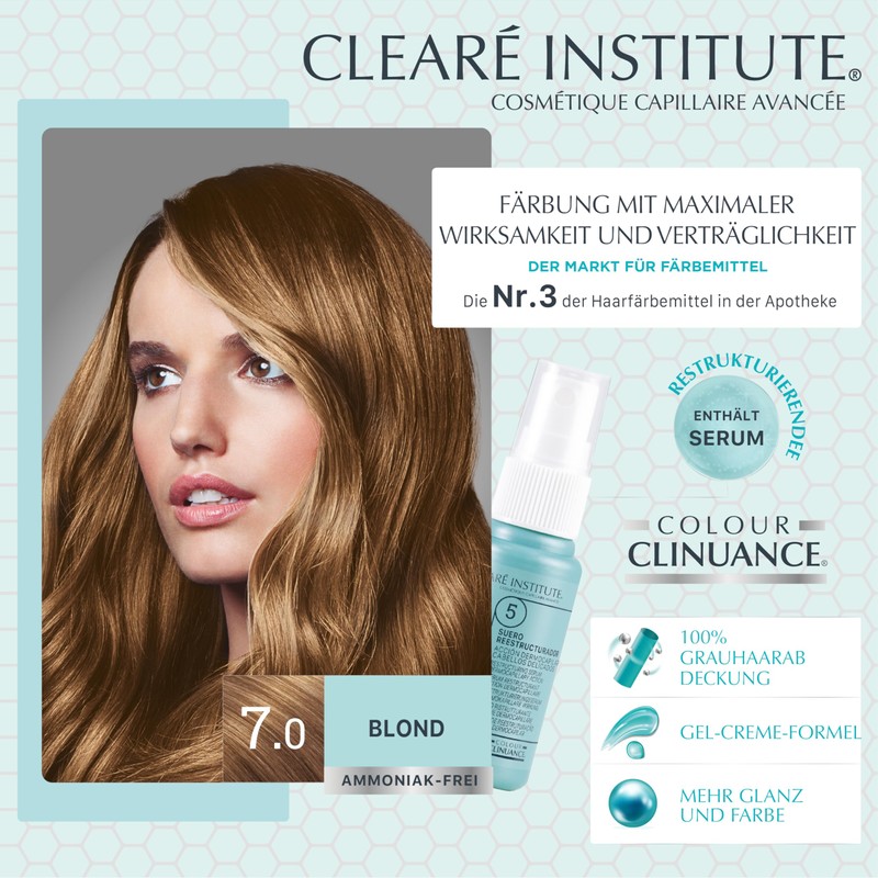 Clinuance Permanent Colouration without Ammonia, Sensitive Hair, 7.0 Blonde, 170
