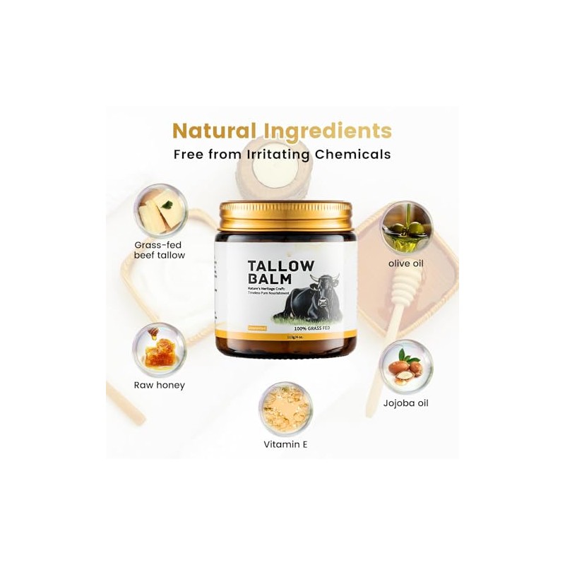 Whipped Grass-Fed Beef Tallow & Raw Honey Moisturizer, Unscented, 4