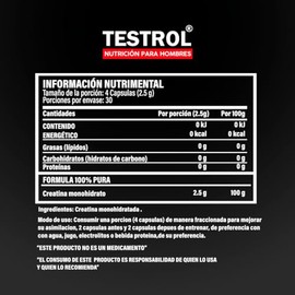 Testrol | Creatina Essential | Creatina Monohidratada | Apoyo a Potencia, Resistencia y Recuperación | 120 Cápsulas