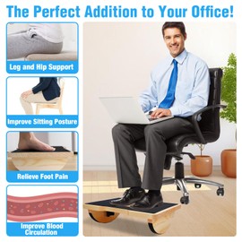 Wood Foot Rest for Under Desk at Work, Ergonomic Foldable Footrest with Roller Massager for Enhanced Circulation & Comfort, Standing Desk Rocker Balance Board for Office & Home