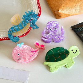 TECHPLUS Big Hair Claw Clips Fun Sea Animal for Women Girls – Acetate Hairpin for Varied Hairstyles Hair Types – Barrettes Hair Accessories Gift (Green turtle)