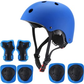 Protecciones Patines Para Bicicleta Niño, Niños Ciclismo Rodillo Patinaje Rodilla Codo Muñeca Almohadillas Para Orejas Para Orejas Protectoras – Azul/TamañO Ajustable, Apto Para Monopatín, Ciclismo, Mini Bike Riding Y Otros Deportes Extremos