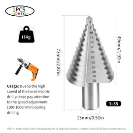 HSS Step Drill 10 mm Shank Taper Drill Bit Peeling Drill Metal Hole Drill Sheet Metal Drill Fits Any Drill Chuck Taper Drill Diameter 5-35 mm - 13 Steps Cone Drill