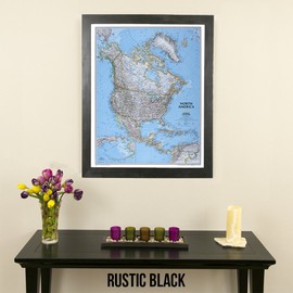 Classic North America Push Pin Travel Map with Rustic Black Frame and Pins