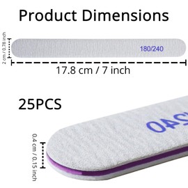 25Pcs 180/240 Grit Nail Files, Professional Nail Files Set for Natural or Acrylic Nails, Double-Sided Fingernails Buffer File for Home Salon - Grey