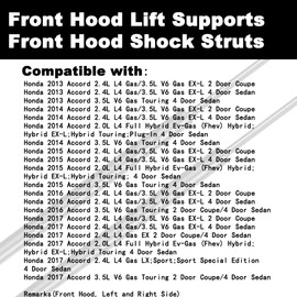 Front Hood Lift Supports Compatible with Accord 2013 2014 2015 2016 2017 13 14 15 16 17 2-PC Replace 74145-T2G-405