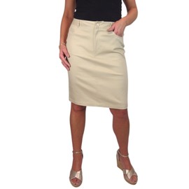 Ladies Heavy Cotton Denim Pencil Skirt Casual 8-18, beige