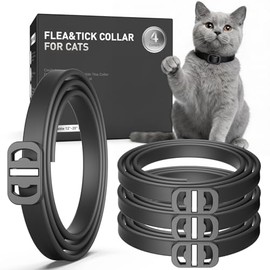 Flea and Tick Collar for Cats, 4 Pack Cat Flea Collar with Natural Essential Oils, Adjustable for All Cats & Kittens(Black)