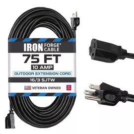 Iron Forge Tools 75 Ft Outdoor Extension Cord- 6/3 SJTW Durable Black Electrical Cable