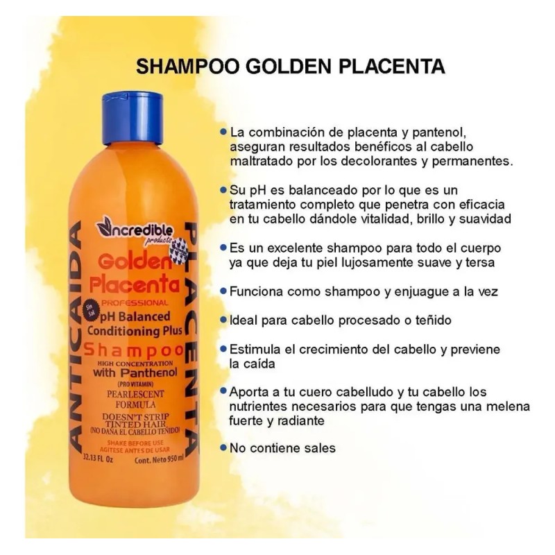 Kit 2 Piezas Shampoo Ancaida Placenta Golden 950ml C/u