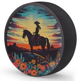 Spare Tire Cover Cowgirl Riding Horse Wheel Covers Protectors Waterproof Dust-Proof Universal Fit Trailer, RV, SUV and Many Vehicle 15 Inch