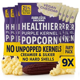 Purplesful Purple Corn Popcorn, Silkier, Creamier & Healthy Popcorn, Vegan-Friendly, Non-GMO, Flavorful Popped Corn Gourmet Snack, Vegan Cheddar, Big Bulk Pack - 4.8 Oz Per Pack (Pack of 9)