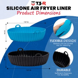 T3-R Air Fryer Silicone Liners 2 Pack | 7.6inch Heat Resistant Reusable Air Fryer Silicone Basket | Air fryers Silicone Pot Round for 3 to 5 Qt for Air fryer Oven Accessories (Black & Blue)