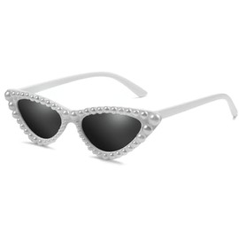 YooThink Cat Eye Sunglasses for Women Vintage Goggles Plastic Frame Sunglasses (Pearl/White)
