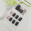 Black Press on Nails Short Square Fake Nails Flowers Acrylic