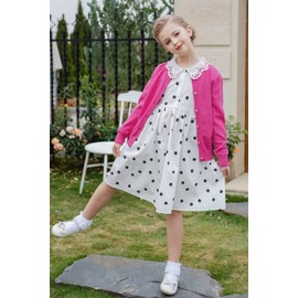 SMILING PINKER Girls School Cardigan Long Sleeve Pearl Button Down Uniform Schoolwear Cardigans(Hot Pink,11-12Years)