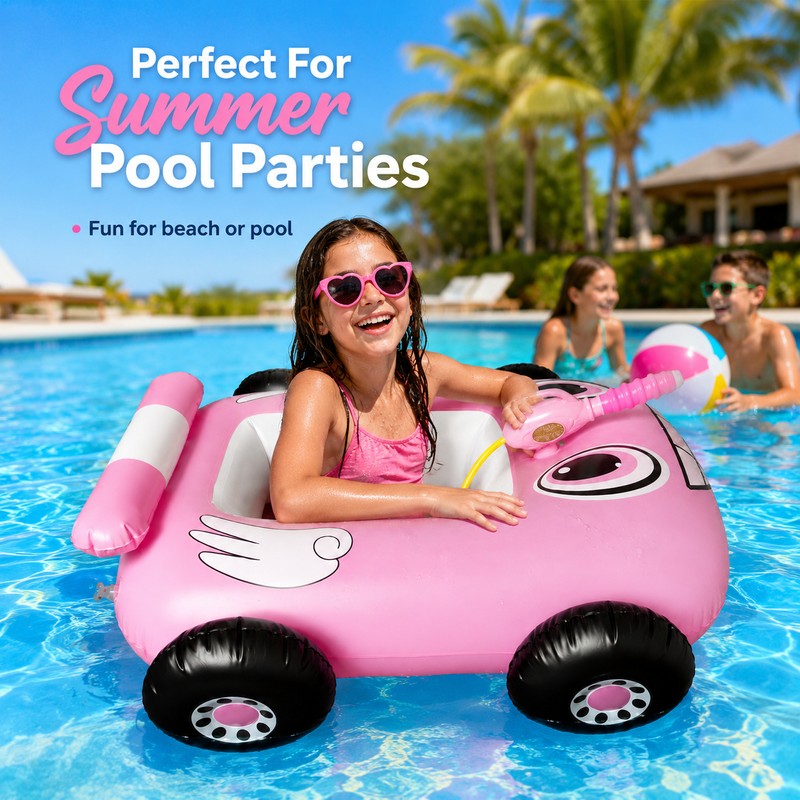 Inflatable Car Pool Float with Water Gun – PVC Ride-On