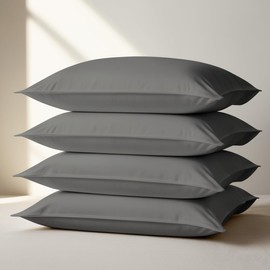 100% Egyptian Cotton Pillowcases - 200 Thread Count, Super Soft & Durable, Standard Size (50cm x 75cm), Pack of 4, Breathable & Easy Care, Envelope Closure (Charcoal)