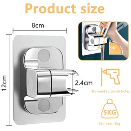 Jidyllic Shower Head Holder Replacement,360°Adjustable Angle Shower Holder Strong Paste Hand Shower Bracket No Drilling for Home Bathroom Hotel Silver