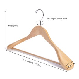 Nature Smile Wooden Suit Coat Hangers 16 inch Wood Jacket Outerwear Shirt Hangers Anti Slip Bar with Screw 6 Pack (Natural)