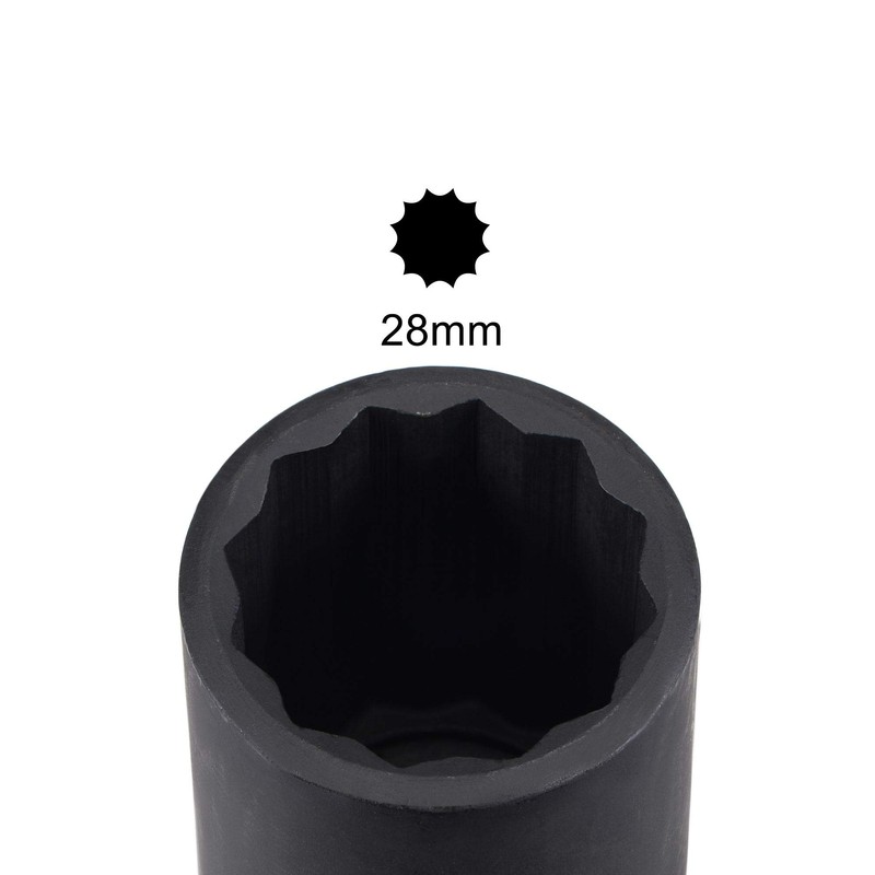 sourcing map 1/2-Inch Drive 28mm 12-Point Deep Impact Socket, CR-MO
