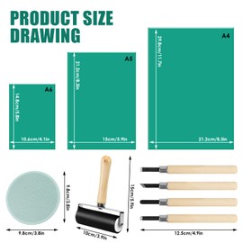 SUPRROW Rubber Stamp Linocut 9 Pieces, Linoleum Plates Lino Printing Set, Rubber Stamp Carving Blocks A4/A5/A6, Lino Printing Starter Kit with Sculptor Tools, for Stamp Making Yourself, Print Graphics