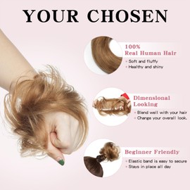 TESS Real Human Hair Bun Elastic Easy Scrunchies Hairpiece Updo Ponytail Extensions Hair Accessories for Women UK #06 Light Brown