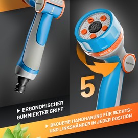 GRÜNTEK Ultralight Hand Shower Garden Multi Shower with 5 Jet Types, Garden Shower with Ergonomic Handle and Comfortable Thumb Control, Universal Quick Connection