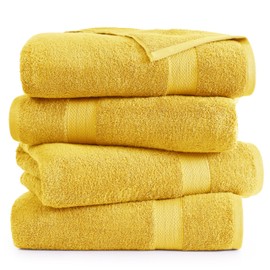 LANE LINEN Bath Towels for Bathroom (4 Pack) - Cotton Bath Towels Large, Gym Towel, Quick Dry Turkish Bath Towels for Bathroom, Salon Towels, Premium Hotel Quality Bath Towel Set (28" x 54") - Mimosa