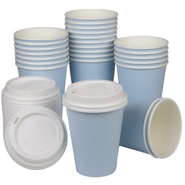BrewHouse Disposable Coffee Cups with Lids 12 oz | Luxury To Go Paper Coffee Cups with Lids | 25 Count Blue
