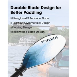 HIKULA Adjustable Carbon Fiber Shaft Kayak Paddle, Kayaking Oars with Reinforced Nylon Blade for Adults, 4 Piece, 86in/220cm to 90in/230cm