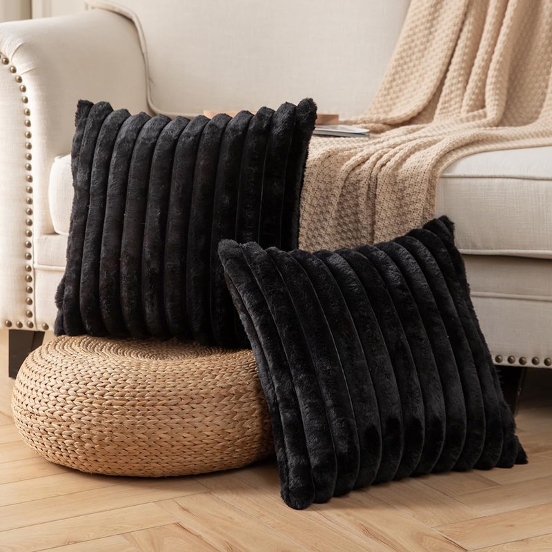 DEELAND Pack of 2,Double-Sided Faux Fur Plush Decorative Throw Pillow