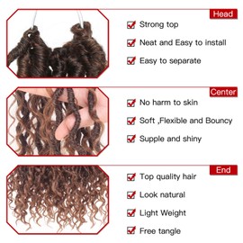 Xtrend 18 Inch 7 Pack Boho Faux Locs Crochet Hair Pre-Bowed Messy River Bohemian Locs Hair Wavy Crochet Borders with Curly Hair in the Middle and ends 16 Beaches/Pack T30#