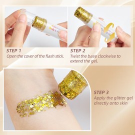 Gold Hair Glitter Stick, Perfect Sparkling Theme Day Neon Outfit Singer Concert Music Rave Festival Party Accessories Face and Body Glitter Makeup.