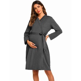 Ekouaer Maternity Robe for Labor and Delivery Nursing Gowns Motherhood Maternity Nightgowns Women's Bath Robe Grey L