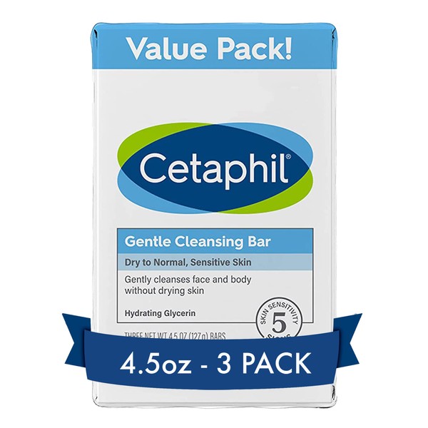 CETAPHIL Gentle Cleansing Bar, 4.5 oz Bar (Pack of 3),