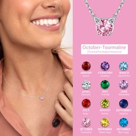ChicSilver October Birthstone Cat Ear Necklace For Women 925 Sterling Silver Birthday Wedding Jewelry