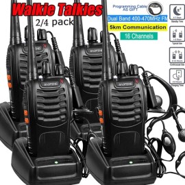 Baofeng 2/4 Pcs Long Range Walkie Talkie 5 Mile Two Way Radio Charge Base with Headset - 4 Pcs Set