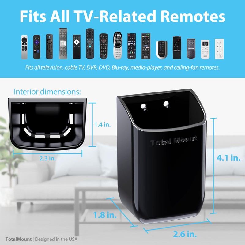 TotalMount Hole-Free Remote Control Holder – Eliminates Need to Drill