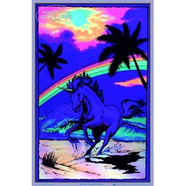 Galloping Unicorn with Rainbow Blacklight Poster - Flocked - 23" x 35"