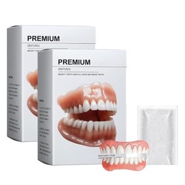 Dentadura Postiza Ajustable, Dentaduras Postizas Flexible de Silicona con Gel de Ajuste, Prótesis Dental Temporal Cosmética para Adultos y Sonrisa Est