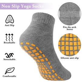 5 Pairs Yoga Grip Socks - Women Pilates Socks Non Slip Grippy Ankle Socks for Ballet Danca Hospital Workouts Fitness